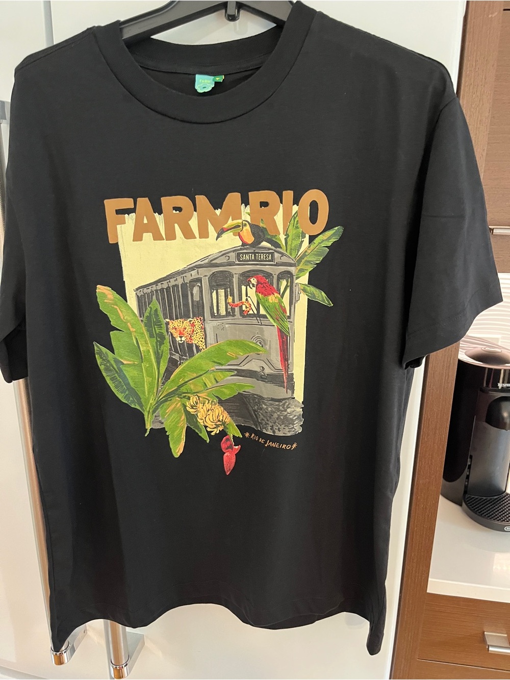 FARM RIO Black Graphic Tee with Tropical Train and Parrot - Picture 3 of 10